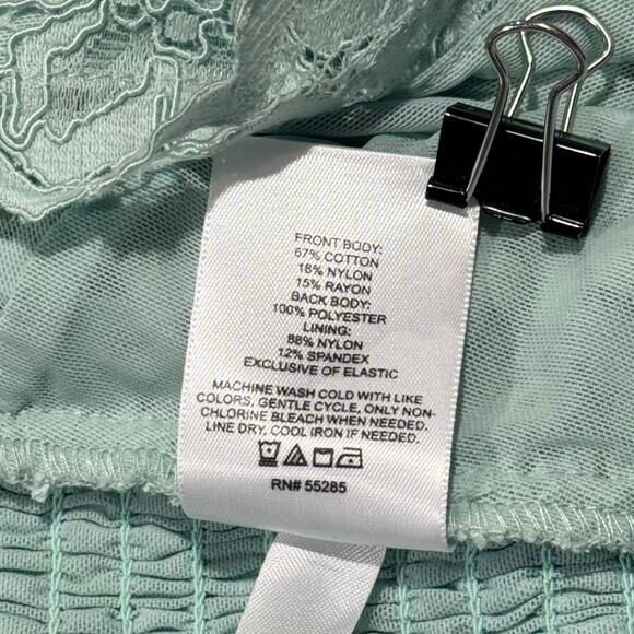 NWT Express Crop Top Lace Y2K Coquette Romantic Festival Smocked Turquoise Large - Picture 3 of 6